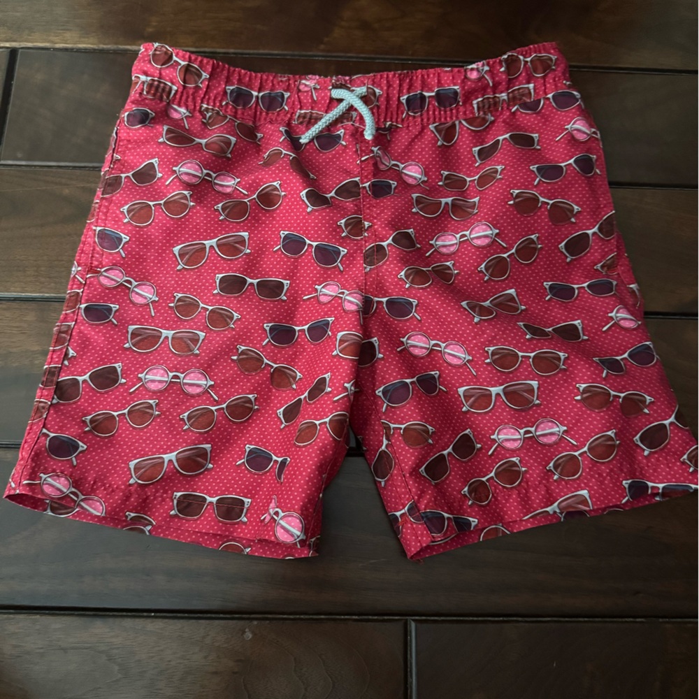Boys Red Sunglasses Print Swim Trunks